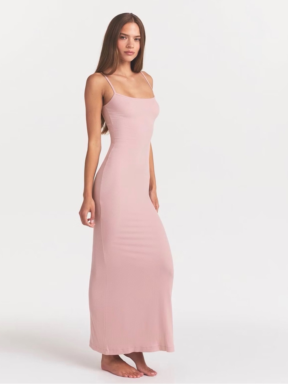Skims - Long Sleep Dress - Pink Spaghetti-Strap